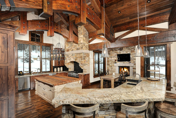 Large custom designed kitchen with island granite countertop